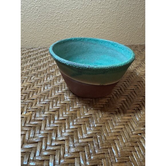 Vintage Buffalo Pottery Cerulean & Terracotta Ceramic Bowl  Decorations - Picture 3 of 6
